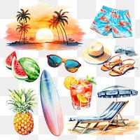 Watercolor summer png cut out set