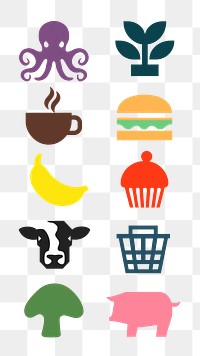 Food grocery icon png cut out set