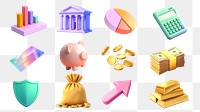 3d financial objects png cut out set