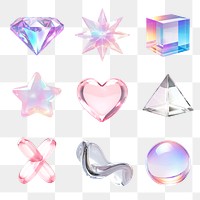 3d abstract shape crystal png cut out set