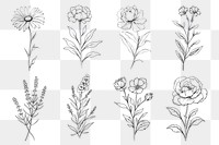 Line art flower png cut out set