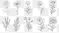 Line art flower png cut out set