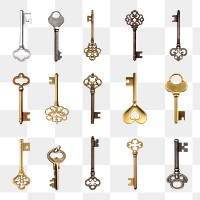 Vintage key png cut out set