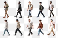 Young adult walking png cut out set