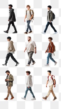 Young adult walking png cut out set