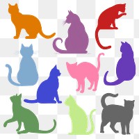 Colorful silhouettes cat png cut out set