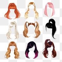 Hair style illustration png cut out set