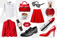 Red outfit and accessories png cut out set