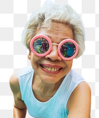 PNG happy Asian senior woman, transparent background