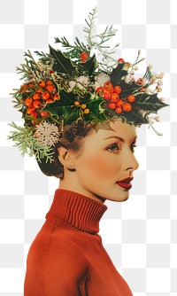 PNG A Christmas wreath woman photography accessories.