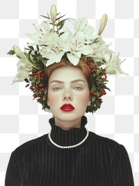 PNG A Christmas wreath woman photography accessories.