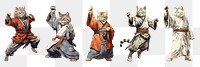 Digital paint japan fighter cats png cut out element set