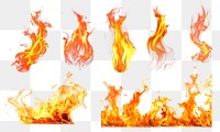 Flame png cut out element set