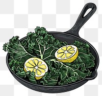 PNG Skillet kale with lemon and garlic vegetable cookware produce.