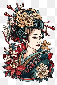 PNG Tattoo illustration of a geisha illustrated publication clothing.