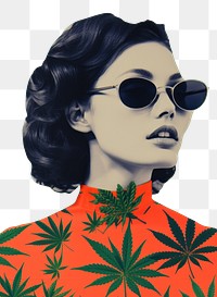 PNG Minimal retro collage of cannabis art accessories sunglasses.