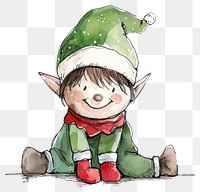 PNG Christmas elf sketch book art.