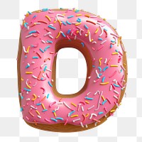 Letter D png 3D donut alphabet, transparent background