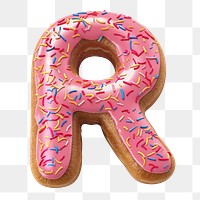 Letter R png 3D donut alphabet, transparent background