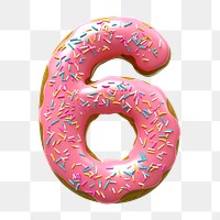 Number 6 png 3D donut alphabet, transparent background