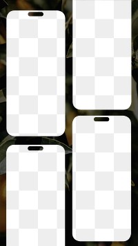 PNG collage four phone screen frame, transparent background
