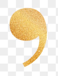 Comma sign png gold foil symbol, transparent background