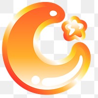 Crescent moon icon png cute funky orange shape, transparent background