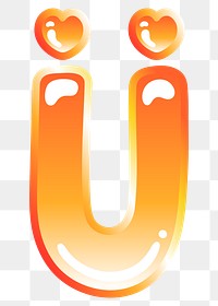 Letter u png cute funky orange alphabet, transparent background
