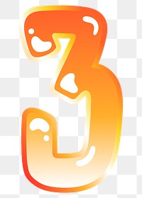 Number 3 png cute funky orange alphabet, transparent background