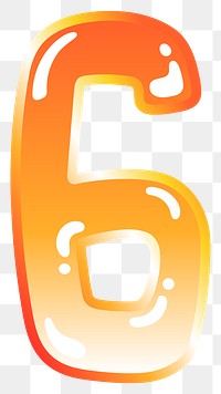 Number 6 png cute funky orange alphabet, transparent background