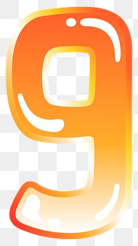 Number 9 png cute funky orange alphabet, transparent background