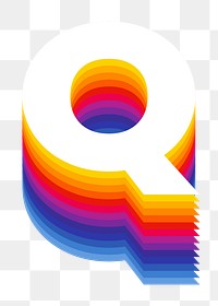 Letter q png retro colorful layered alphabet, transparent background