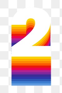 Number 2 png retro colorful layered font, transparent background