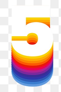 Number 5 png retro colorful layered font, transparent background