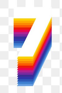 Number 7 png retro colorful layered font, transparent background
