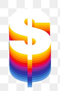 Dollar  sign png retro colorful layered symbol, transparent background