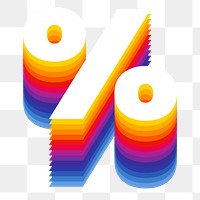 Percentage  sign png retro colorful layered symbol, transparent background