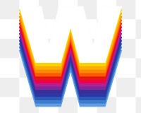 Letter w png retro colorful layered alphabet, transparent background