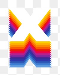 Letter x png retro colorful layered alphabet, transparent background