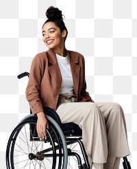 PNG A disabled woman wheelchair sitting smiling. 