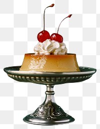PNG An old-fashioned flan with whipped cream and a cherry on top food cheesecake dessert.
