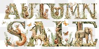 Autumn sale word sticker png element, editable  botanical animal font design