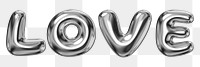 Love word sticker png element, editable fluid chrome font design