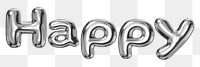 Happy word sticker png element, editable fluid chrome font design