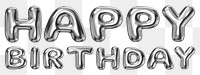 Happy birthday word sticker png element, editable fluid chrome font design