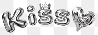Kiss word sticker png element, editable fluid chrome font design