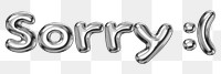 Sorry word sticker png element, editable fluid chrome font design