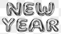 New year word sticker png element, editable fluid chrome font design