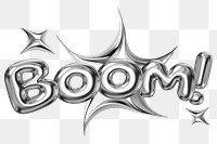 Boom word sticker png element, editable fluid chrome font design