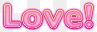 Love word sticker png element, editable  pink neon font design